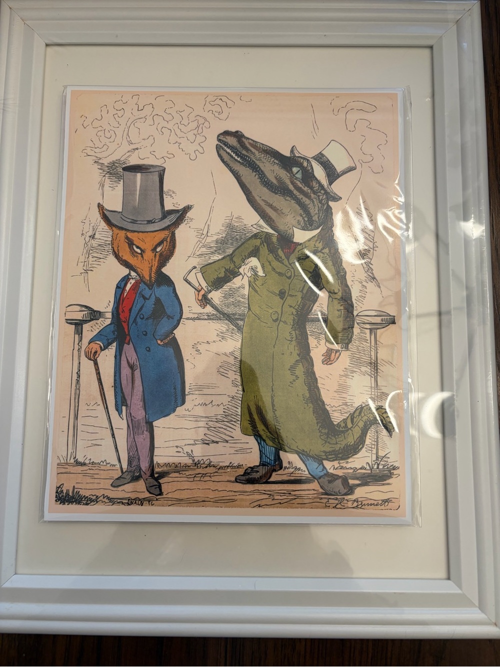 Vintage-Style Reptile Fox framed repo Dandy Art Print - Green Alligator in Coat